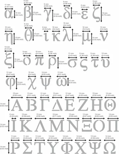 Miniatura 3 de Aleks Melnyk No.420 - Plantilla de metal, letras griegas, Phi Sigma, Alpha, trazadores de letras, tamaño 0.7 pulgadas, alfabeto, plantilla