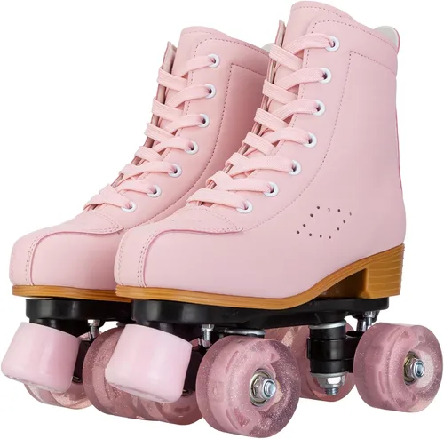Miniatura 8 de YYW Patines para niñas y mujeres, fantásticos patines de piel sintética rosa y morado con luz para niños y jóvenes, para interiores y exteriores