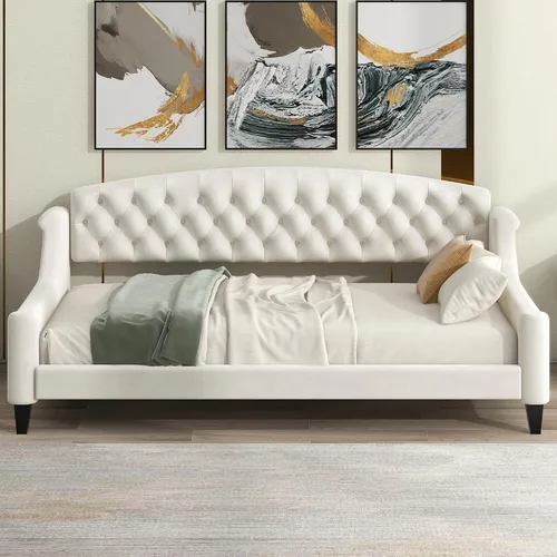 Miniatura 3 de Merax - Sofá cama de tamaño doble moderno de lujo con botones capitoné, marco de sofá cama de tamaño doble tapizado, sofá cama para dormitorio, sala