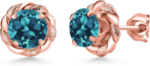 Miniatura 366 de Gem Stone King Aretes de plata de ley 925 de 0.236 in con piedra natal redonda para mujer
