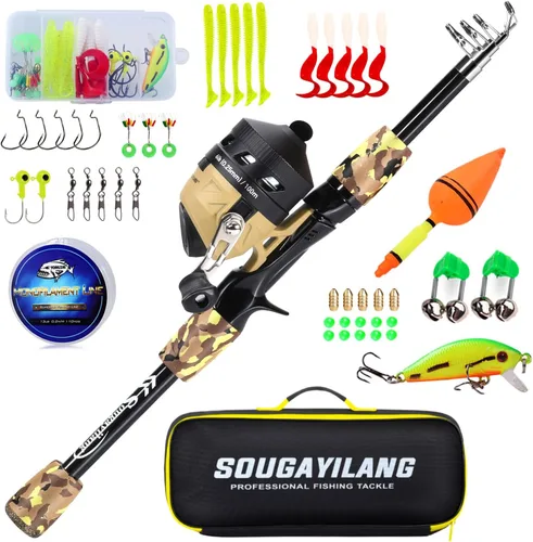 Sougayilang Kids Fishing Rod and Reel Combo,Light Weight Fishing Pole with Spincast Fishing Reel Tackle Bag Lures for Youth,Girls and Boys Good