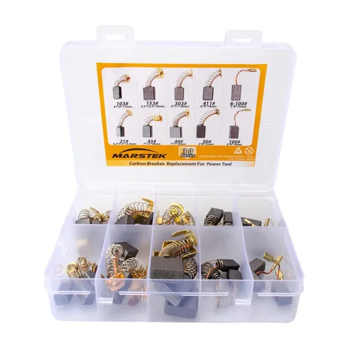 Juego de 30 cepillos de carbón para motor eléctrico, 10 tamaños surtidos, kit de repuesto para amoladoras angulares, taladros de martillo eléctrico,