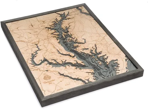 Miniatura 2 de Chesapeake Bay - Tabla de madera náutica 3-D, marco gris, 24.5 x 31 pulgadas