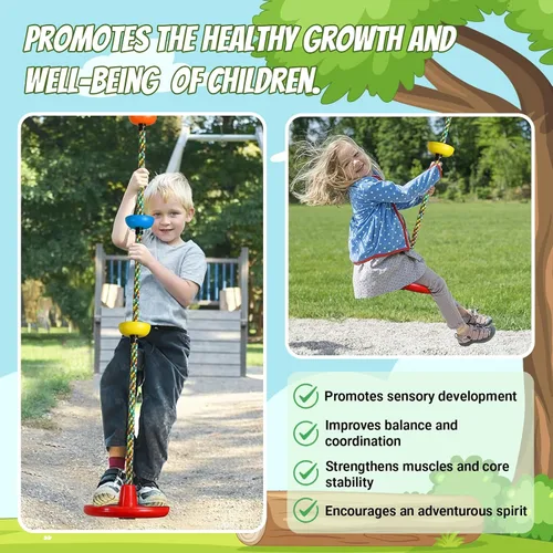 Miniatura 3 de Asiento de columpio de árbol para niños, asiento de cuerda de disco único para árbol, juego de accesorios de columpio para patio trasero