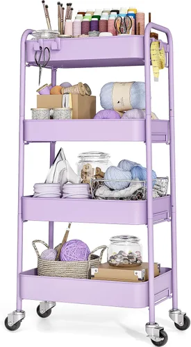 Miniatura 14 de TOOLF Carrito de metal de 3 niveles con ruedas, carrito organizador de almacenamiento para cocina, baño, oficina, artículos esenciales para bebés