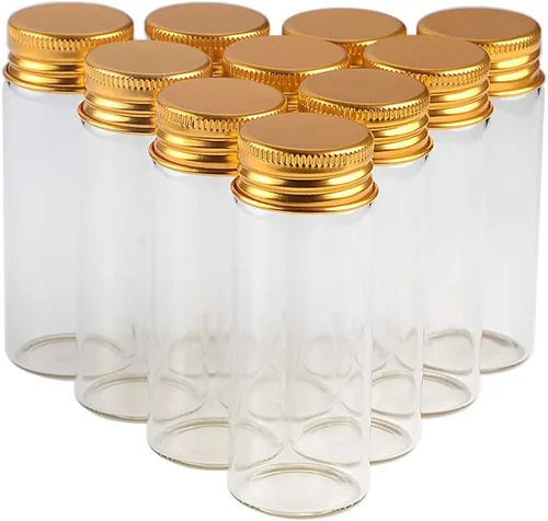 Tarros de vidrio transparente de 1.4 fl oz con tapa de rosca de aluminio, botellas vacías tapas doradas, botellas de vidrio 12 unidades (12, 40