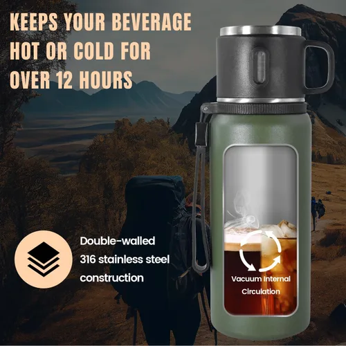 Miniatura 6 de Botella aislada de acero inoxidable, 27 onzas con taza, botella de agua aislada al vacío, termo para bebidas calientes/bebidas frías, viaje con Verde