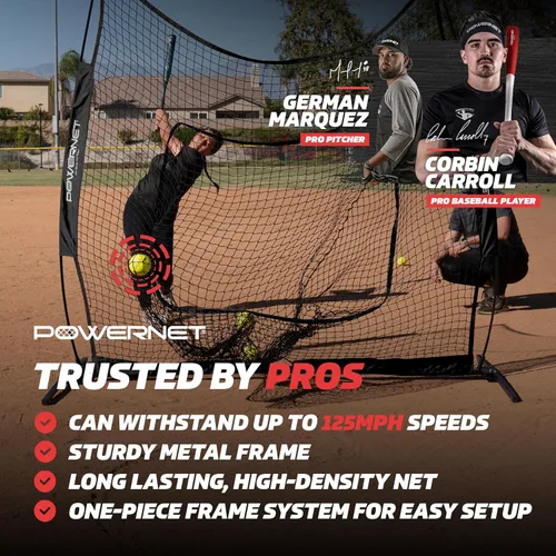 Miniatura 2 de PowerNet Pro One Piece Softball Baseball Net, Portable Baseball Training Equipment, Hitting, Throwing & Pitching Net with Carrying Bag Negro