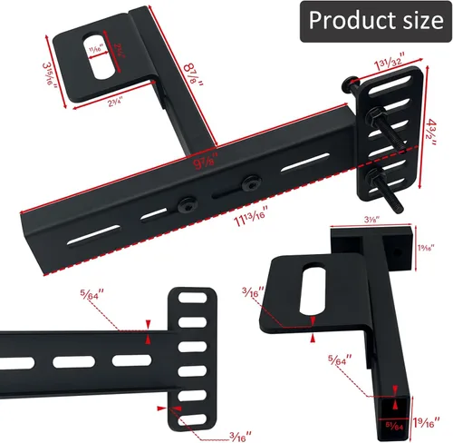 Miniatura 5 de Juego de 2 soportes de cabecera para marco de cama de metal, soportes de extensión ajustables para cabecero y estribo, se adapta a cama individual