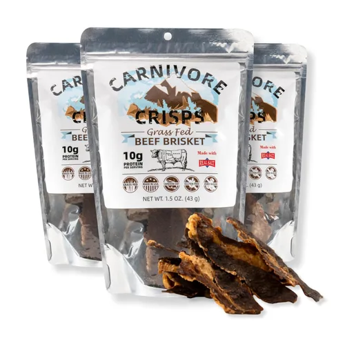 Carnivore Crisps pechuga de ternera, (3) bolsa de 1.5 onzas, 0.35 oz de proteínas por porción, hecha con sal real de Redmond, aprobada por dieta