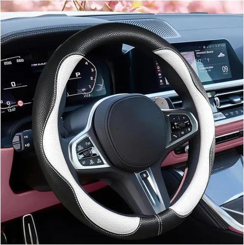 Miniatura 11 de SuperKaKa Funda Universal para Volante de Coche en Gris y Negro 2025, Protector de PU Cómodo, Antideslizante y Transpirable de Imitación de Cuero