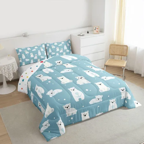 Miniatura 4 de Erosebridal Juego de ropa de cama de oso polar, tamaño individual, juego de edredón de oso blanco con patrón de animales, edredón de microfibra Oso