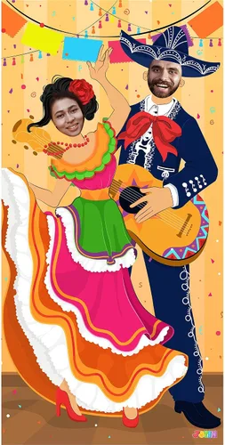 JOYIN Cartel de puerta de fotos de pareja del Cinco de Mayo para suministros de fiesta, decoración de fondo de fotografía mexicana, fondo de cabina
