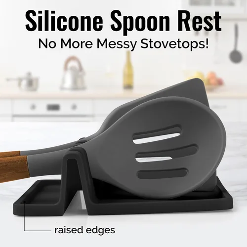 Miniatura 2 de Zulay - Soporte de silicona con bandeja antigoteo para múltiples utensilios de cocina, reposacucharas resistente al calor y sin BPA, para cucharas