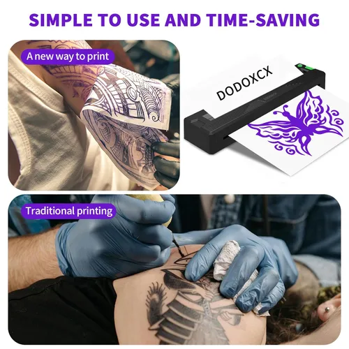 Miniatura 5 de Impresora de plantillas de tatuajes para principiantes y artistas, con 3 piezas de papel de transferencia de tatuajes, impresora térmica inalámbrica
