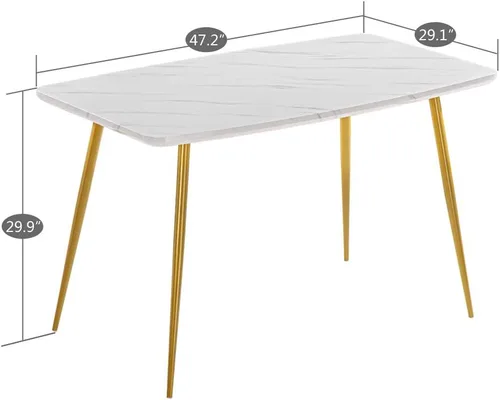 Miniatura 7 de Mesa de comedor rectangular de oro blanco, moderna y elegante, con patas de metal dorado para 4 a 6 personas, mesa de trabajo simple para oficina