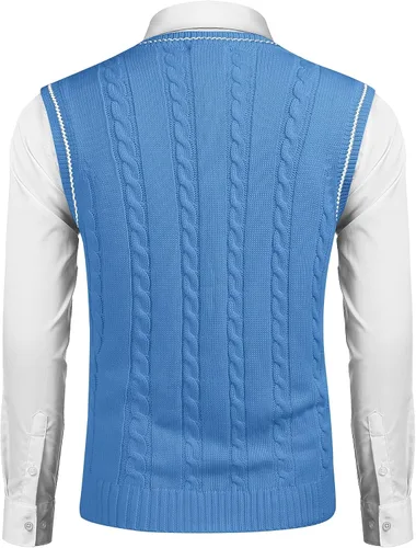 Miniatura 2 de COOFANDY Suéter para hombre, cuello en V, ajustado, casual, sin mangas, tejido trenzado