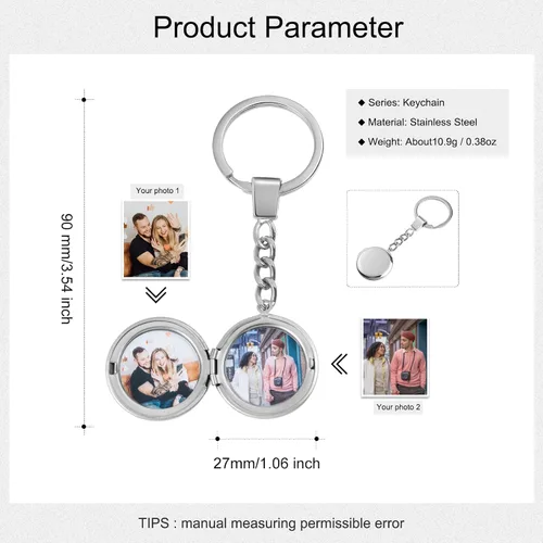 Miniatura 2 de Llaveros de pareja de acero inoxidable personalizados, con medallón que sostiene fotos para parejas amantes