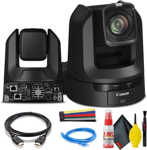 Canon Cámara CR-N300 4K NDI PTZ con zoom de 20x (negro satinado) (5157C001) + cable Ethernet + juego de limpieza + correas + más (renovada)