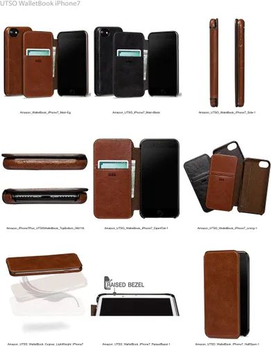 Miniatura 9 de Sena Cartera Ultra Delgada Libro De Billetera De Cuero Más Delgada Funda De Libro Para iPhone 6, 7, 8 - Cognac