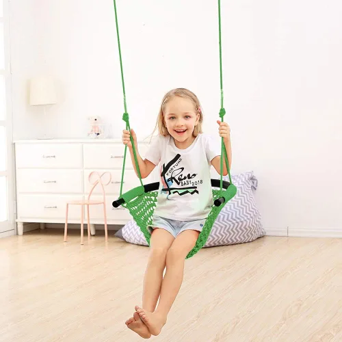 Miniatura 7 de Columpio Tejido a Mano para Niños Pequeños, Asiento de Columpio para Niños con Cuerdas Ajustables, Juego de Columpios Little Tikes, para Exteriores