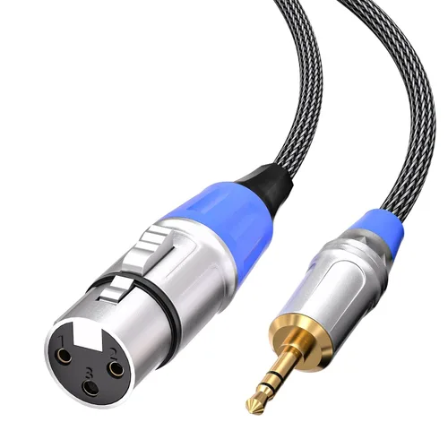 Tisino - Cable de micrófono XLR a 3.5mm - 0.30 metros XLR hembra no balanceado a 9/64" para videocámaras, cámaras DSLR, dispositivo de grabación de