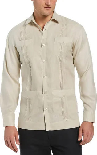 Miniatura 15 de Cubavera Camisa Guayabera de manga larga con cuatro bolsillos para hombre, 100 % de lino, detalle de pinzas, ajuste relajado