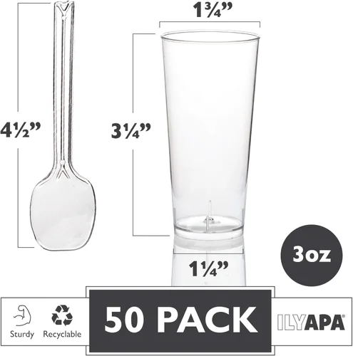 Miniatura 2 de Ilyapa Vasos de postre de plástico de 3 onzas, paquete de 50 mini tazas de postre con cucharas, taza pequeña transparente reutilizable