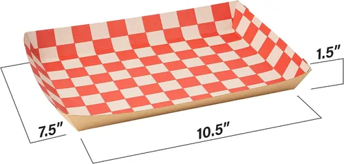 Miniatura 3 de MT Products Bandeja de comida para cafetería roja y blanca de 10 x 7 x 1.3 pulgadas, bandeja de papel para almuerzo, paquete de 20