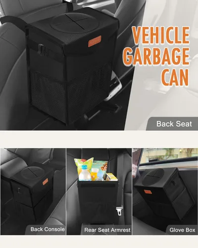 Miniatura 6 de Pritent Papelera para Coche con Tapa, Linda Bolsa de Basura para Coche a Prueba de Fugas, Bolsa de Basura Colgante para Vehículo, Bote de Basura