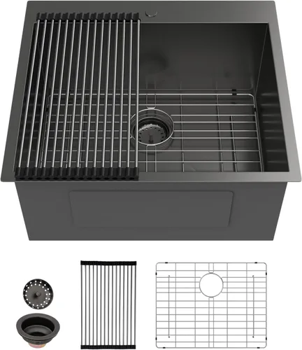 Miniatura 15 de Sarlai - Fregadero de barra negro de 15 pulgadas, fregadero de barra de 15 x 15 pulgadas, fregadero de montaje superior cuadrado, acero inoxidable