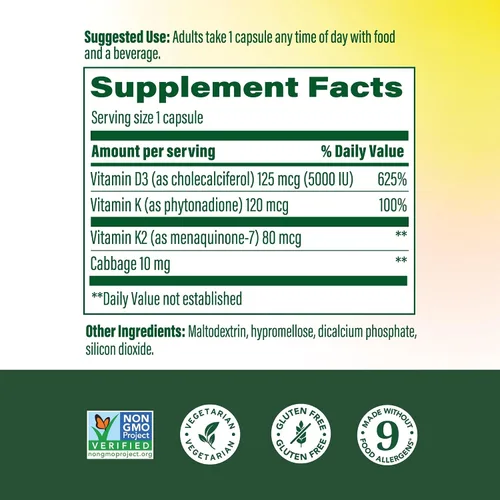 Miniatura 2 de MegaFood Vitamina D3 5000 UI (125 mcg) – Suplementos vegetarianos con vitamina D3 K2 – Apoya los huesos, dientes, músculos y salud inmunológica