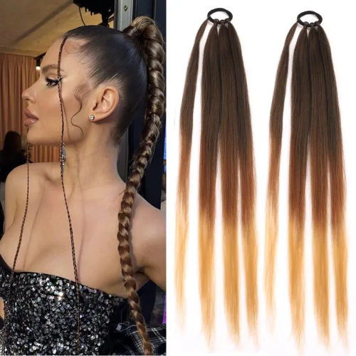 Miniatura 12 de Extensiones de cola de caballo, 2 piezas sintéticas con banda de pelo envolvente alrededor de las extensiones de cabello trenzadas, cola de moño