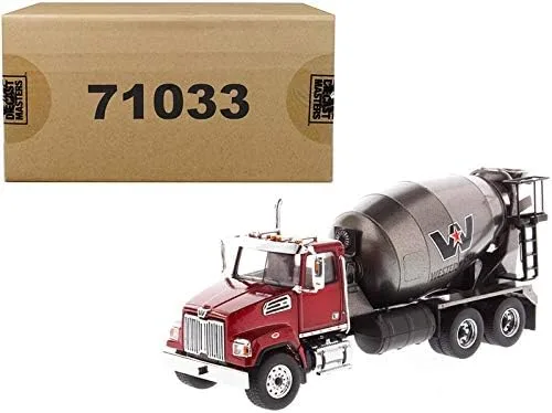Western Star 4700 SF - Mezclador de hormigón rojo metálico con cuerpo gris, modelo fundido a presión 1/50 por Diecast Masters 71033