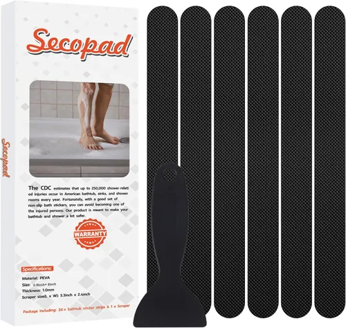 Miniatura 16 de Secopad Calcomanías de ducha antideslizantes originales para bañera y ducha, tiras de seguridad adhesivas fuertes con raspador, ideal para familias