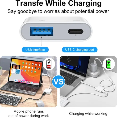 Miniatura 4 de Adaptador de cámara USB a USB C con puerto de carga para iPhone 16e 16 15 MacBook, adaptador USB hembra OTG para Android Samsung Galaxy A17 A36 A56