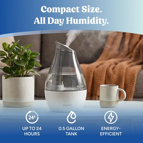 Miniatura 5 de Bionaire - Humidificador ultrasónico de niebla fría, funcionamiento silencioso, tanque grande de 64 onzas, fácil control con un botón, ideal