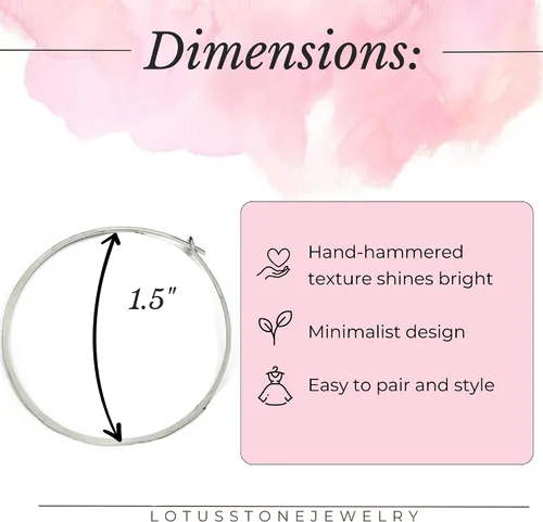 Miniatura 111 de Aretes de aro finos martillados, elegantes plata esterlina geométrica sólida, relleno de oro y relleno de oro rosa; para mujer por Lotus Stone