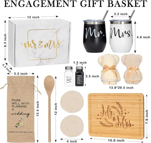 Miniatura 6 de Regalos de boda para pareja (juego de 11 piezas), cestas de compromiso geniales para recién casados, caja única de señor y señora para novia