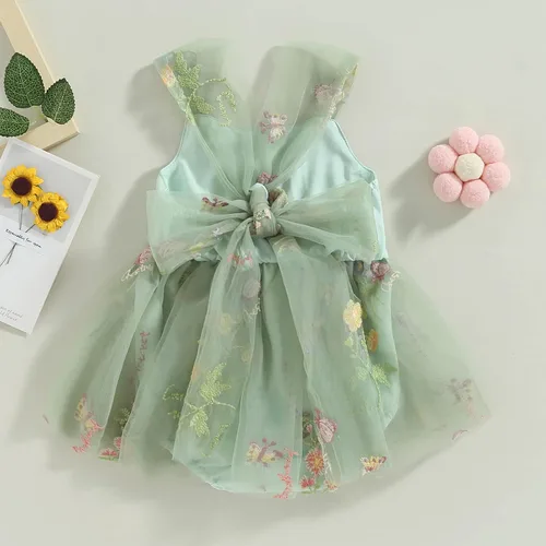 Miniatura 114 de Mameluco para bebés y niñas de 3, 6, 9, 12, 18 meses, enterizo de manga corta, fruncido, faldas y dobladillo, diadema