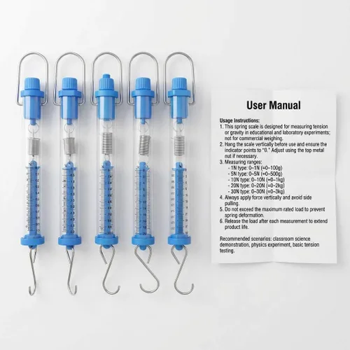 Miniatura 3 de QWORK Báscula tubular de plástico para resorte, capacidad de 1N, 5N, 10N, 20N, 30N, Calibración de gramos y Newton, capacidad de cero, tubo colgante
