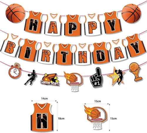 Miniatura 3 de 40 piezas de decoración de fiesta de baloncesto – Cartel de feliz cumpleaños, globos, adornos para pasteles para niños y niñas