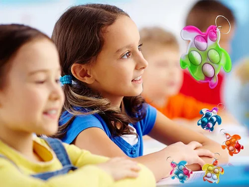 Miniatura 4 de Paquete de 100 llaveros para ansiedad con diseño de tortuga, mini juguetes de silicona para reventar burbujas, de teñido anudado, para aliviar