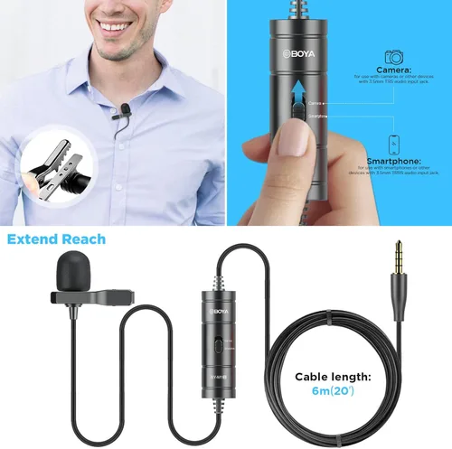 Miniatura 6 de BOYA BY-M1S Micrófono de solapa Lavalier profesional Micrófono de condensador omnidireccional para iPhone Android Smartphone Cámara DSLR