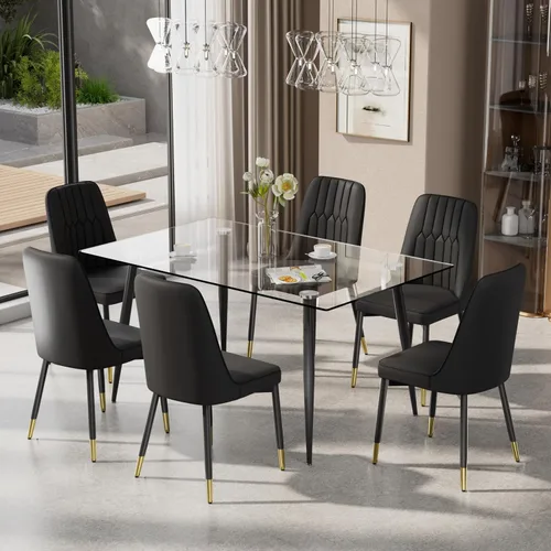 Miniatura 9 de Juego de mesa de comedor moderno de 51 pulgadas para 4, juego de sillas de mesa de cocina de vidrio para 4, mesa de cocina rectangular con 4 sillas