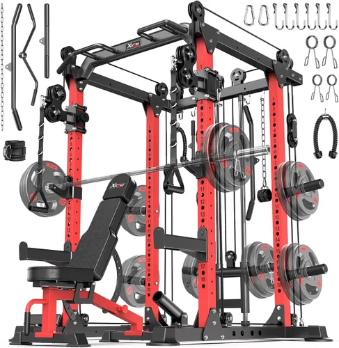 Miniatura 19 de Power Rack Power Cage Rack multifunción para sentadillas con sistema cruzado de cable seleccionable más accesorio de entrenamiento para garaje