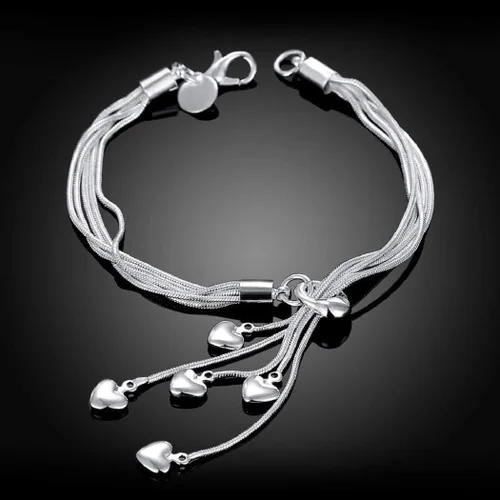 Miniatura 6 de Harlorki Pulsera de pulsera chapada en plata 925 con colgante de corazón de amor para mujer