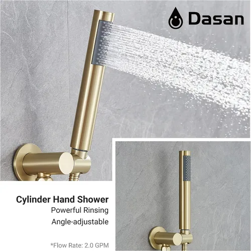 Miniatura 5 de DASAN DA-SS03BG-R10W - Juego completo de grifos de bañera, sistema de ducha de bañera dorado cepillado con boquilla de bañera, bañera y grifo