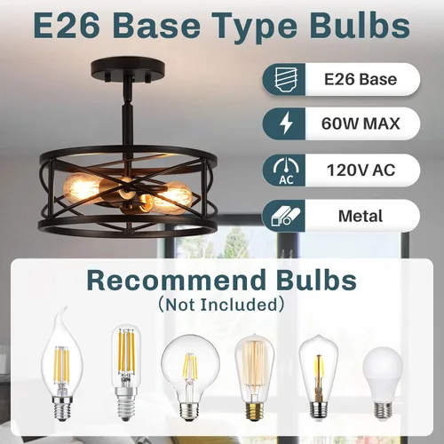 Miniatura 3 de mavcadonf Lámpara de techo semiempotrada de 2 luces, de 14 pulgadas, industrial y moderna, con jaula de metal, lámpara de techo con acabado