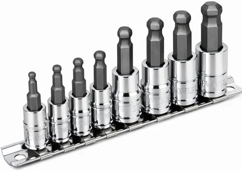 Miniatura 8 de Powerbuilt 640049 - Juego de 6 llaves de vaso Torx de 1/4 pulgadas, T10 T15 T20 T25 T27 T30, brocas S2 y enchufes de cromo-vanadio, estante